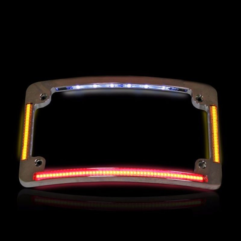 Quad Horizontal or Radius Motorcycle Plate Frame with Auxiliary LEDs & Tag Illumination